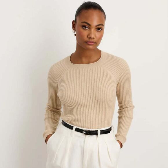 Alex Mill Women's size Small Cream Tan Ribbed Pullover Sweater Cotton Cashmere - Picture 1 of 9
